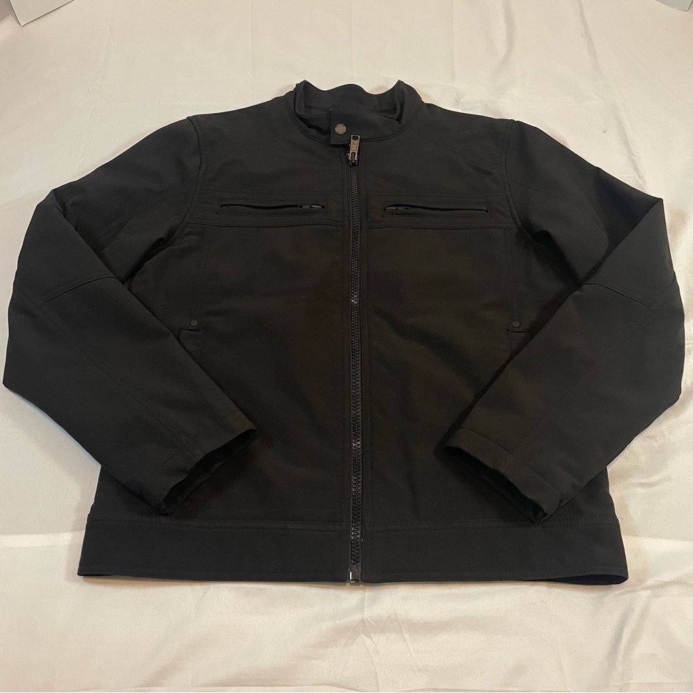 Wilsons Leather Mens Black Softshell Cafe‎ Racer Jacket Full Zip Small